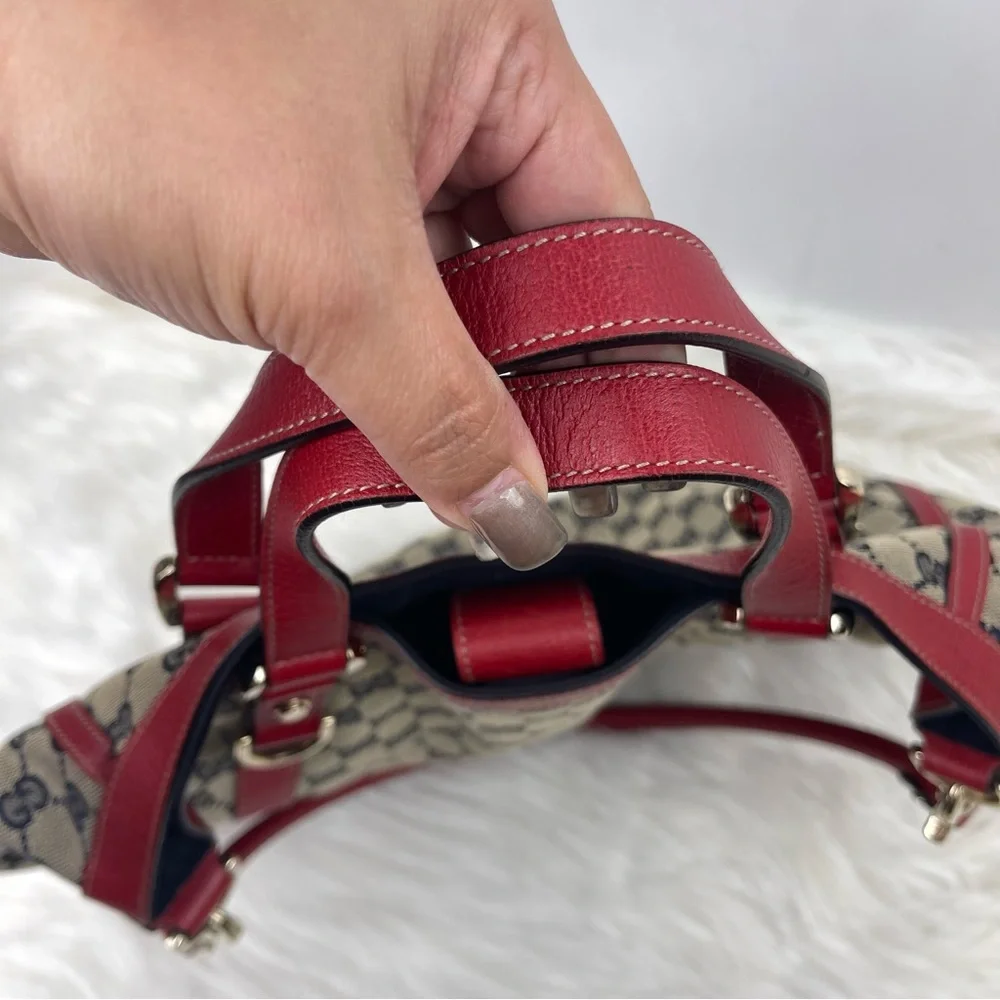 GUCCI Red & Blue GG Canvas and Leather Abbey Two Way Hobo Bag